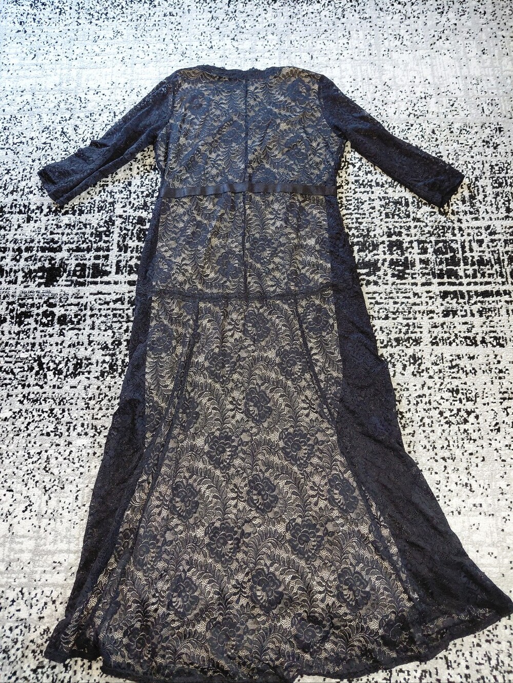 Miusol Black Lace Maxi Gown 2XL Formal Evening Dress Nude Lining Scalloped - Picture 15 of 16